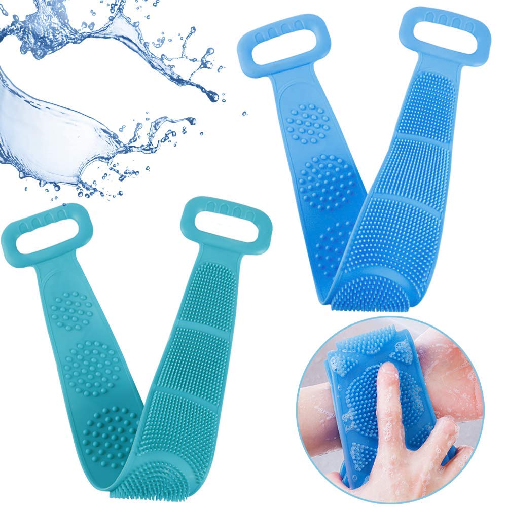2 Pieces Exfoliating Long Silicone Body Back Scrubber,Silicone Body Scrubber Belt For Shower, Double Side Body Scrubber, Easy To Clean, Lathers Well