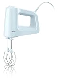 Braun MultiMix 3 HM 3000 Handmixer – Handrührgerät mit 5 Geschwindigkeitsstufen & Turbo-Funktion, inkl. Schneebesen und Knethaken, 450 Watt, weiß