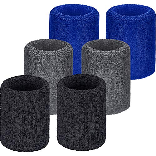 6 Stück Handgelenk-Schweißbänder Sportarmbänder für Fußball, Basketball, Laufen, Athletische Sportarten (schwarz, blau, grau)