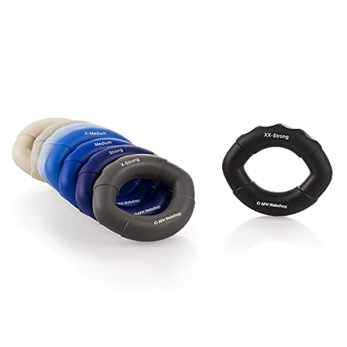 AFH-Webshop 8er Spar Set | Silikon Handtrainer und Fingertrainer | EasyFlex Premium Qualität | ergonomischer Fingertrainer Ring | Greifkraft Griffkraft Trainer | 8 Verschiedene Widerstände