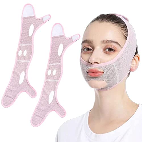 Gienslru Beauty Face Sculpting Sleep Mask, 2023 New Double Chin Eliminator, V Line Shaping Face Masks, Chin Up Mask Face Lifting Belt, Face Tightening Chin (2pcs)