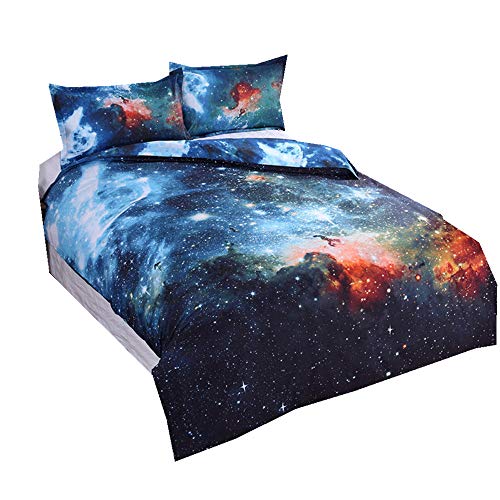 Sticker superb 150x200cm Nebel Galaxis Bettwäsche Set, Geheimnisvoll Äußere Platz Bettbezug Set mit Kissenbezug, Blau Rot Schwarz Galaxis Bettwäsche Set (Blau Nebel Galaxis)