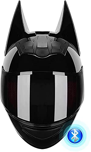 Off Road Bluetooth Batman Full Helm, DOT Certified Integral Motorradhelm Licht Schwarz Cool Elektro Fahrrad Motorrad Racing Motorradhelm Für Männer Und Frauen A,M