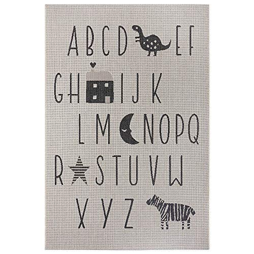 Hanse Home Flachgewebe Kinderteppich ABC Alphabet, Farbe:Creme/schwarz, Größe:200x290 cm