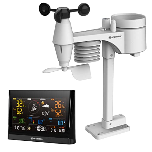 Bresser WLAN Wetterstation Profi-WSC mit 7-in-1-Sensor, Farbdisplay schwarz, Alarmfunktion, für Wettervorhersage, Temperatur- & Niederschlagsmessung