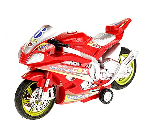 ECO RENNMOTORRAD mit Licht Sound Friktionsantrieb Modell Motorrad Rennmaschine Bike Spielzeug 2-Varianten 07 (Rot)