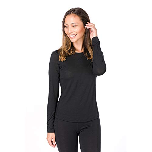 super.natural Damen Langarm-Shirt, Mit Merinowolle, W BASE CREW NECK 230, Größe: S, Farbe: Schwarz