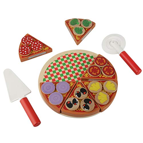 Zerodis Spielküche Schneide Pizza aus Holz mit Pizzaschneider Rollenspiel Pädagogische Spielzeug für Kinder