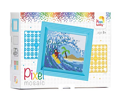 Pixel P31257 Mosaik Geschenkverpackung Meer, Pixelbild mit Rahmen, kinderleichtes Stecksystem, ohne Bügeln und Kleben, Steinchen aus Biokunststoff