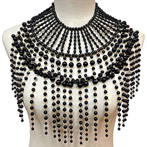 Maxtonser Layered Jewelry Shoulder Body Chain Harness Pearl Beaded Tassel Necklace Collar,Women Necklace