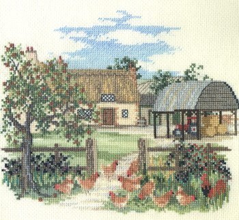 Bothy Threads Kreuzstich-Set "Landschaft – Apfelbaum Bauernhof", 20x17cm, DWCON07, Zählmuster