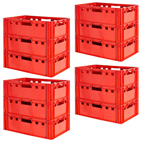 12 Stück E2 Fleischkisten Rot Kisten Eurobox Lebensmittelecht Metzgerkiste Box Aufbewahrungsbox Kunststoff Wanne Plastik Stapelbar Lagerkisten 60 x 40 Kingpower