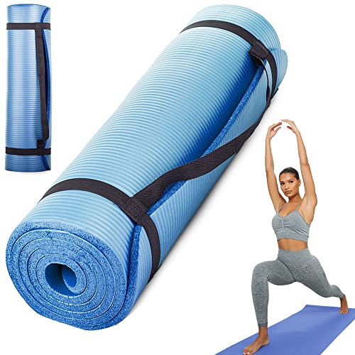 Yogamatte 180x60 mit Tragegurt, Türkis, Rutschfest, Areobic, Yoga, Fitnessmatte, Dicke 1 cm, Fitness (Blau)