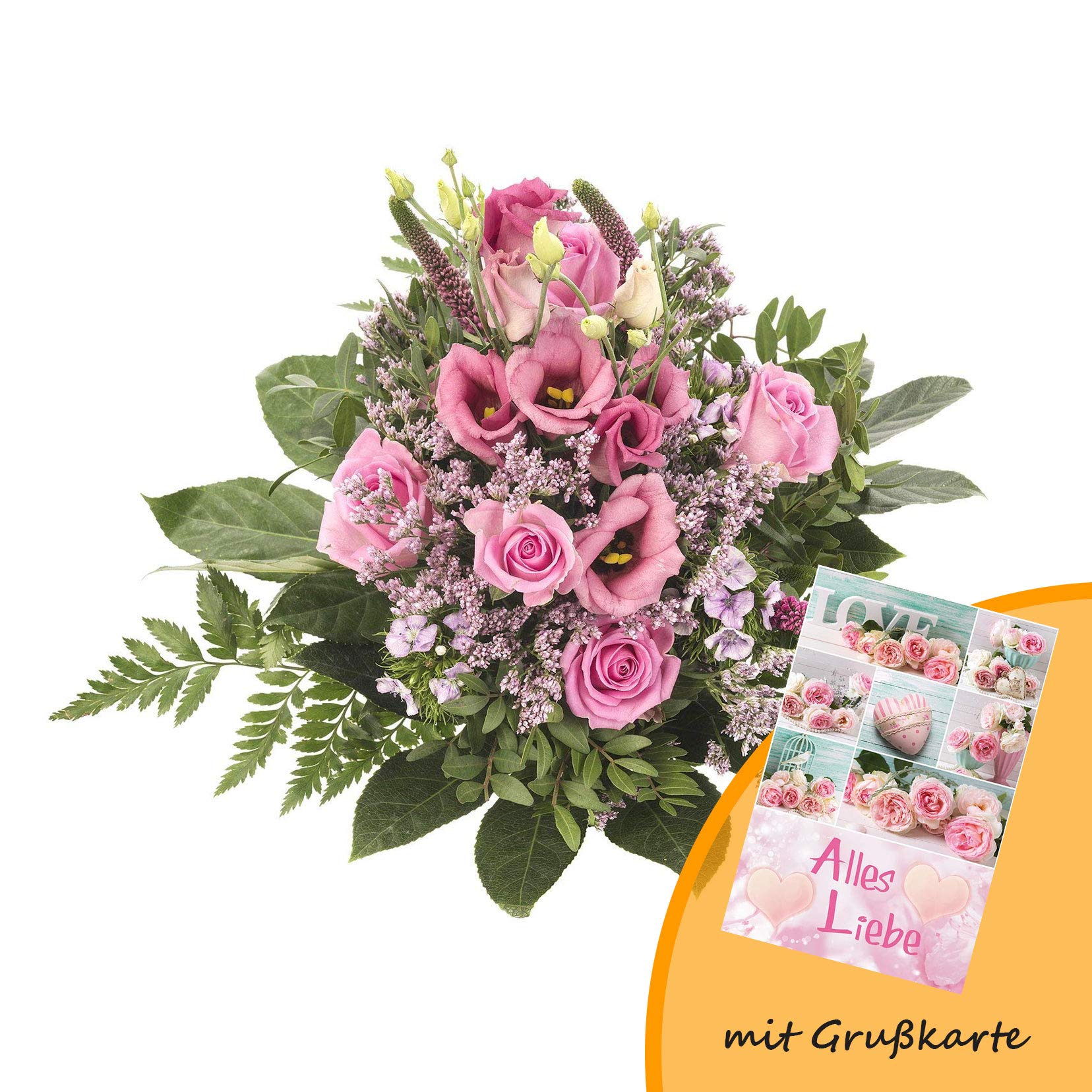 Dominik Blumen und Pflanzen, Blumenstrauß, Blütenzauber, mehrfarbig, 40 x 25 x 25 cm und Grußkarte "Alles Liebe"