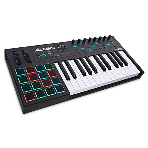 Alesis VI25 - 25 -Tasten-USB-MIDI-Keyboard mit 16 Pads, 8 zuweisbaren Reglern, 24 Knöpfen und 5-Pin-MIDI-Out, sowie einem professionellen Softwarepaket