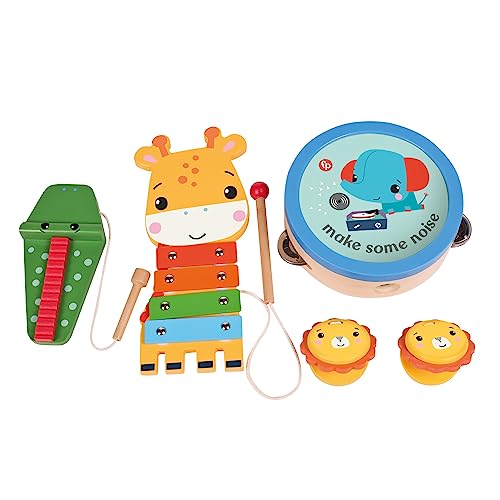 Fisher Price 180A Holz Musikinstrument 5-teiliges Set, pädagogisches Kleinkind Percussion und Rhythmus Spielzeug, ab 18 Monaten