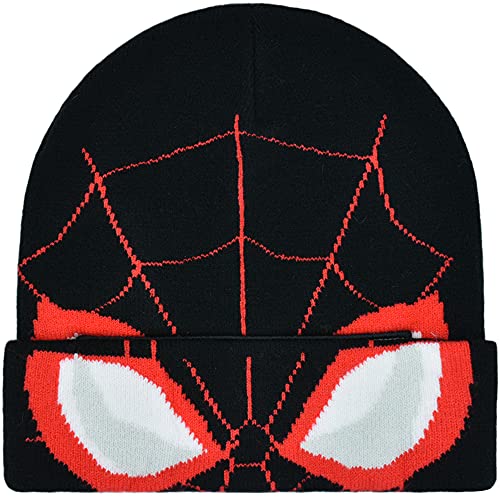 Concept One Unisex-Erwachsene Marvel Spider-Man Miles Morales Roll Down Cuff Strickmütze Winter Skull Cap Beanie-Mütze, Schwarz/Rot, Einheitsgröße