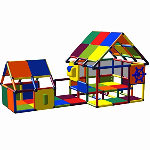 Move and stic großes Doppelhaus GÜNTER Spielhaus Klettergerüst mit Funktionsplatten mehrfarbig 6147