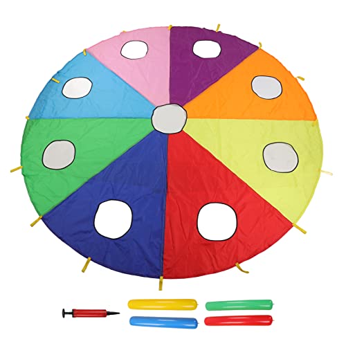 10FT Fallschirm-Maulwurf-Spiel für Den Außenbereich, Kinder-Regenschirm-Fallschirm-Spielset mit 9 Löchern und 4 Aufblasbaren Stöcken, Interaktives Fallschirm-Maulwurf-Spiel für Kinderzelt-Kooperations
