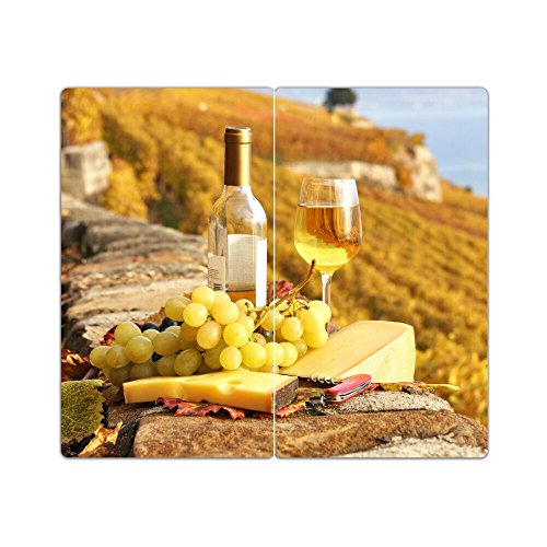 DEKOGLAS Herdabdeckplatten Set inkl. Noppen aus Glas 'Glas Wein', Herd Ceranfeld Abdeckung, 2-teilig universal 2x 52x30 cm