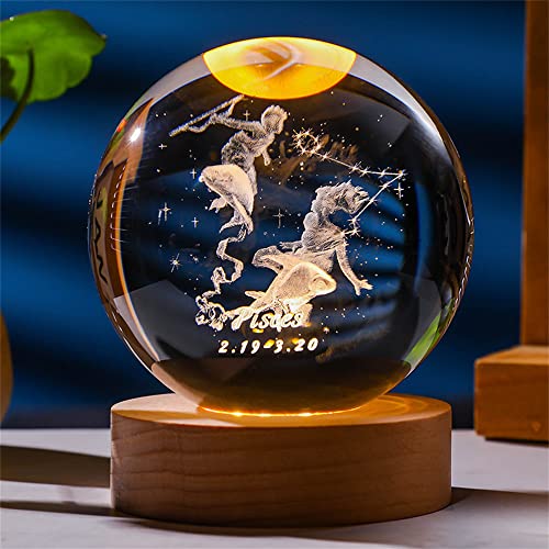 qianyue Laser Gravierte Sternzeichen Kristallkugel Miniatur 3D Kristall Handwerk Dekoration Glas Kugel Dekoration Zubehör Geschenk (80mm, Fische)