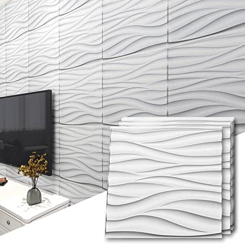 Art3d 3D-Wandpaneel aus PVC, gewellt, matt, weiß, 3 m²,12 Fliesen