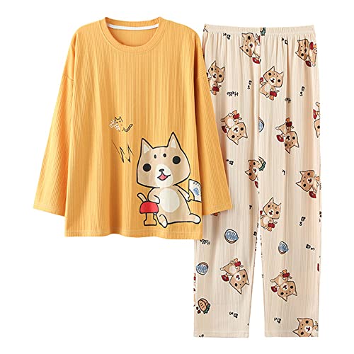 Herbst-Pyjama, langärmelig, Damen-Pyjama-Set, bedruckt, lange Hose, zwei Stück, 5839, 54