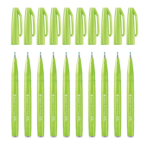 Pentel SES15C-KX Brush Sign Pen hellgrün, Faserschreiber, pinselähnliche Spitze, 10 Stück