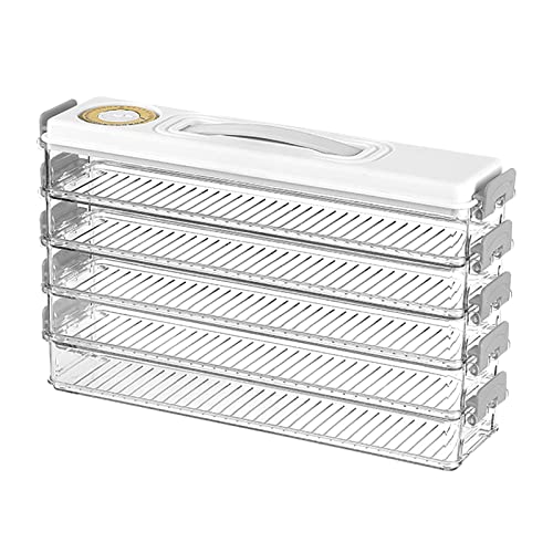 LIBOOI 5-lagige Aufbewahrungsbox für Teigtaschen, Kühlschrank, Lebensmittelaufbewahrungsbehälter mit Deckel, stapelbare Knödelbox mit Datumsanzeige, kann 50–60 Stück Teigtaschen halten