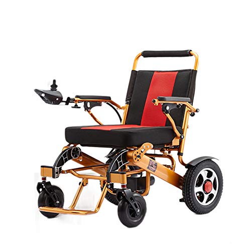 Folding Electric Wheelchair Lightweight Powerchair Elderly Disabled Car Elderly Intelligent Automatic Portable Scooter Multifunctional Folding Power Wheelchair (Gold)