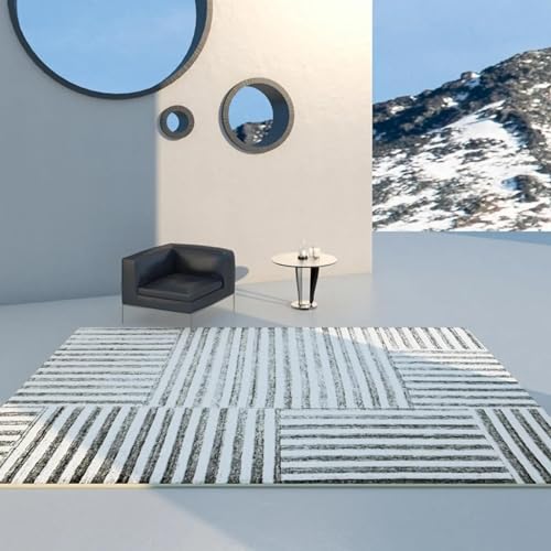 18meng Art Teppich Schwarz weiß Moderne minimalistische Nähte Mode Flauschiger Teppich - Wohnzimmer und Schlafzimmer Teppich Kurzflor Extra Weich Waschbare teppiche 60x180cm