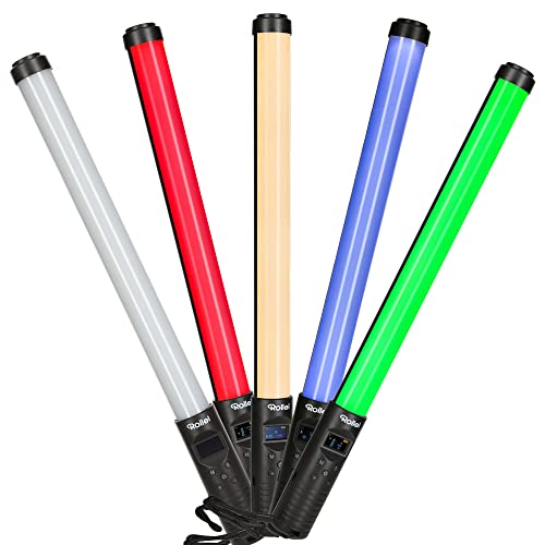 Rollei Lumis Glow RGB LED Stablicht, Leuchtstab mit 256 Farbnuancen und 7 Lichteffekte. Mobile Foto-Leuchte ideal für die Protrait-Fotografie und Lightpainting. 114 LED leisten 1100 lx (5500 K, 100%)