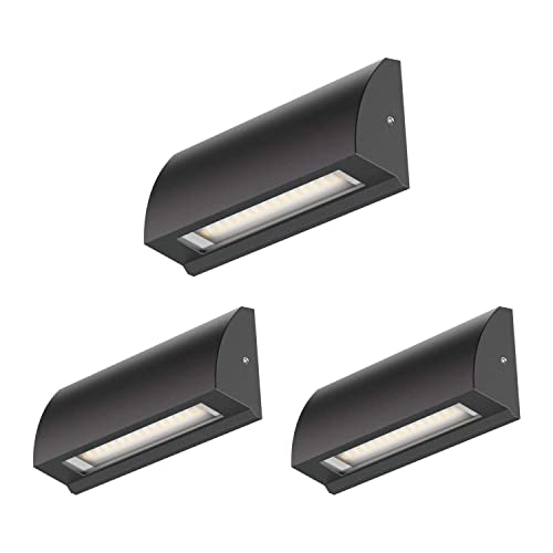 ledscom.de LED Strahler Segin Treppenlicht für innen und außen, flach, aufbau, schwarz, kalt-weiß, 190lm, 3 STK.