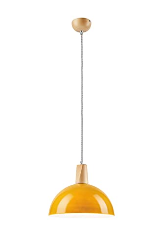 Licht-Erlebnisse Gelbe Pendelleuchte Glas Schirm Ø30cm Retro Design CALAMIA Küchenlampe Esstischlampe hängend