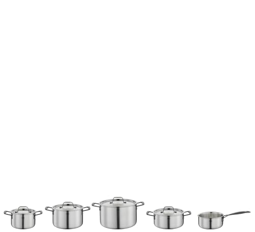 Spring Topf-Set GOURMET, 5-teilig, Mehrschichtige Edelstahl Töpfe mit Deckel, Backofengeeignet, Innenskalierung, Kochtopf Ø 16, 20, 24 cm, Bratentopf Ø 20 cm, Stielkasserolle Ø 16 cm, Schwarz