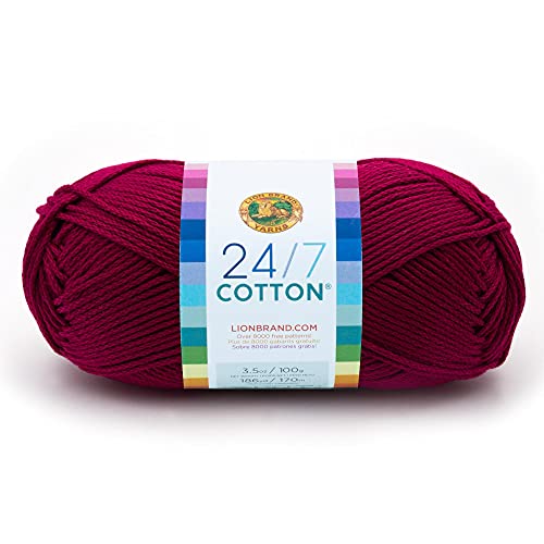 Lion Brand Yarn Company Cotton Yarn, 100 Percent Cotton, Magenta,15.24x6.35x6.35 cm