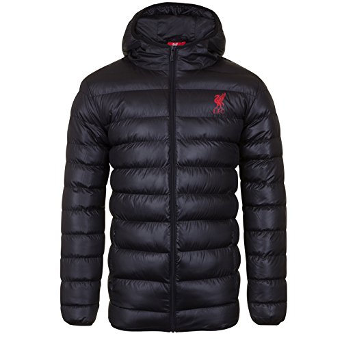 Liverpool FC - Herren Winter-Steppjacke mit Kapuze - Offizielles Merchandise - Geschenk für Fußballfans - Schwarz - L