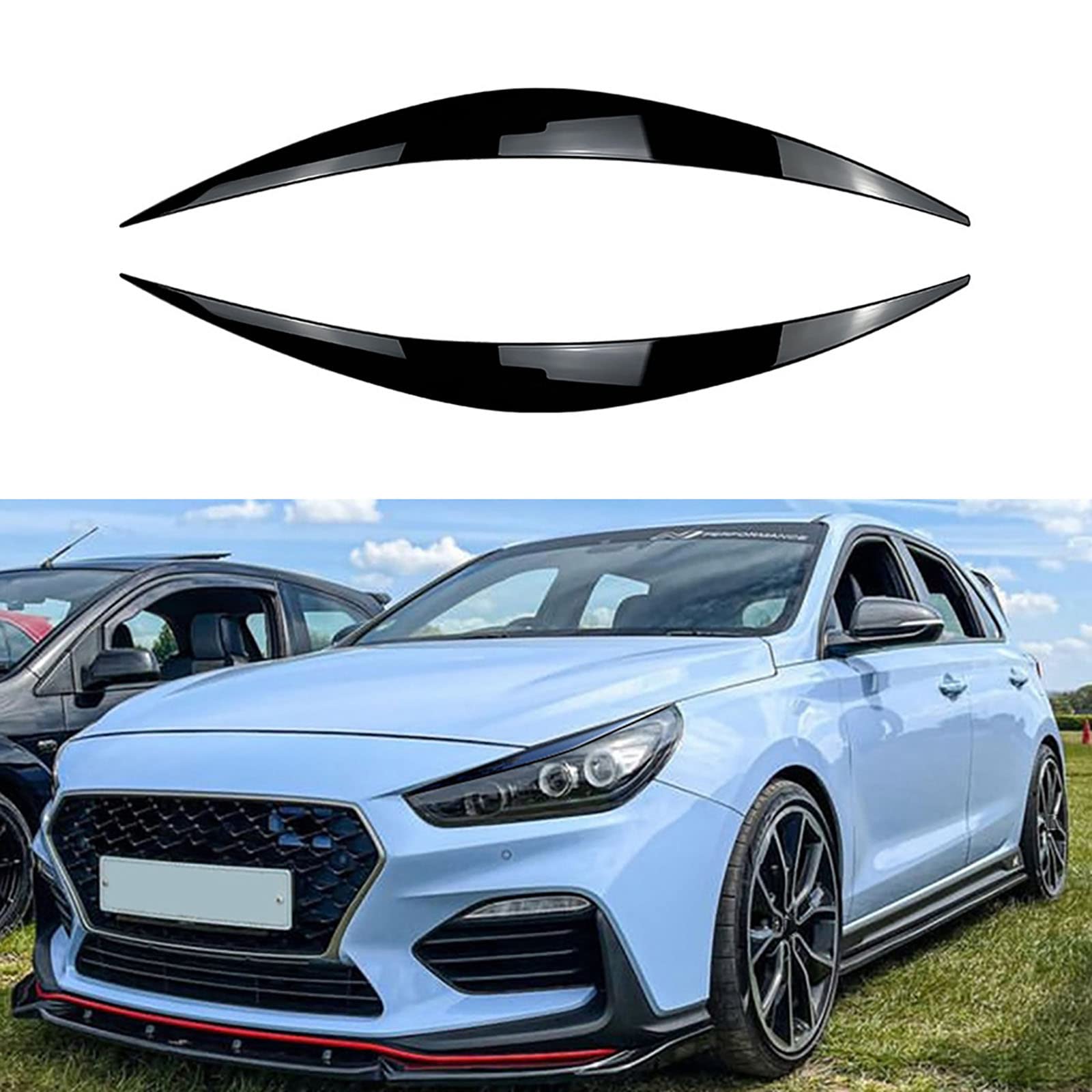 Für Hyundai I30 I30N MK3 2017 2018 2019, Autoscheinwerfer Wimpern Augenbrauen Aufkleber Trim Augenlider Deckel, Scheinwerferblenden Schutz und Dekoration,Gloss Black