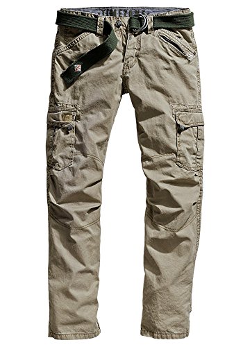 Timezone Herren Straight Leg Hose BenitoTZ cargo pants incl. belt, Gr. W38/L34, Beige (dirty sand 6166)