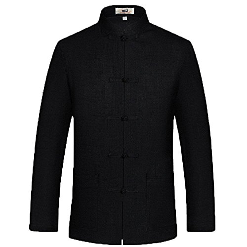 G-like Chinesische Herren Kungfu Jacke - Traditionelle Tangzhuang Stil Kostüme Jacket Kampfkunst Tai Chi Wing Chun Lange Ärmel Oberhemd Uniform für Männer Frauen (Schwarz, M)