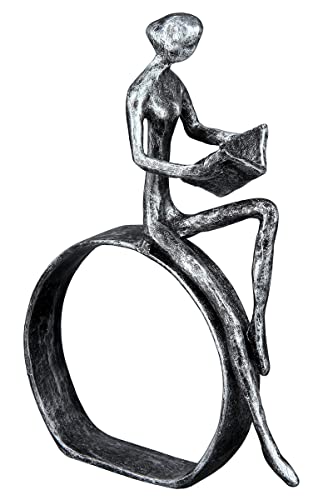 Casablanca by Gilde Dekofigur Design Skulptur Leserin, silber, (1 St.), Dekoobjekt, aus Metall, Höhe 19 cm, antikfinish Wohnzimmer