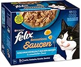 FELIX Katzennassfutter Sensations Saucen Geschmacksvielfalt aus dem Wasser, 6er Pack (6 x 12 x 85g)