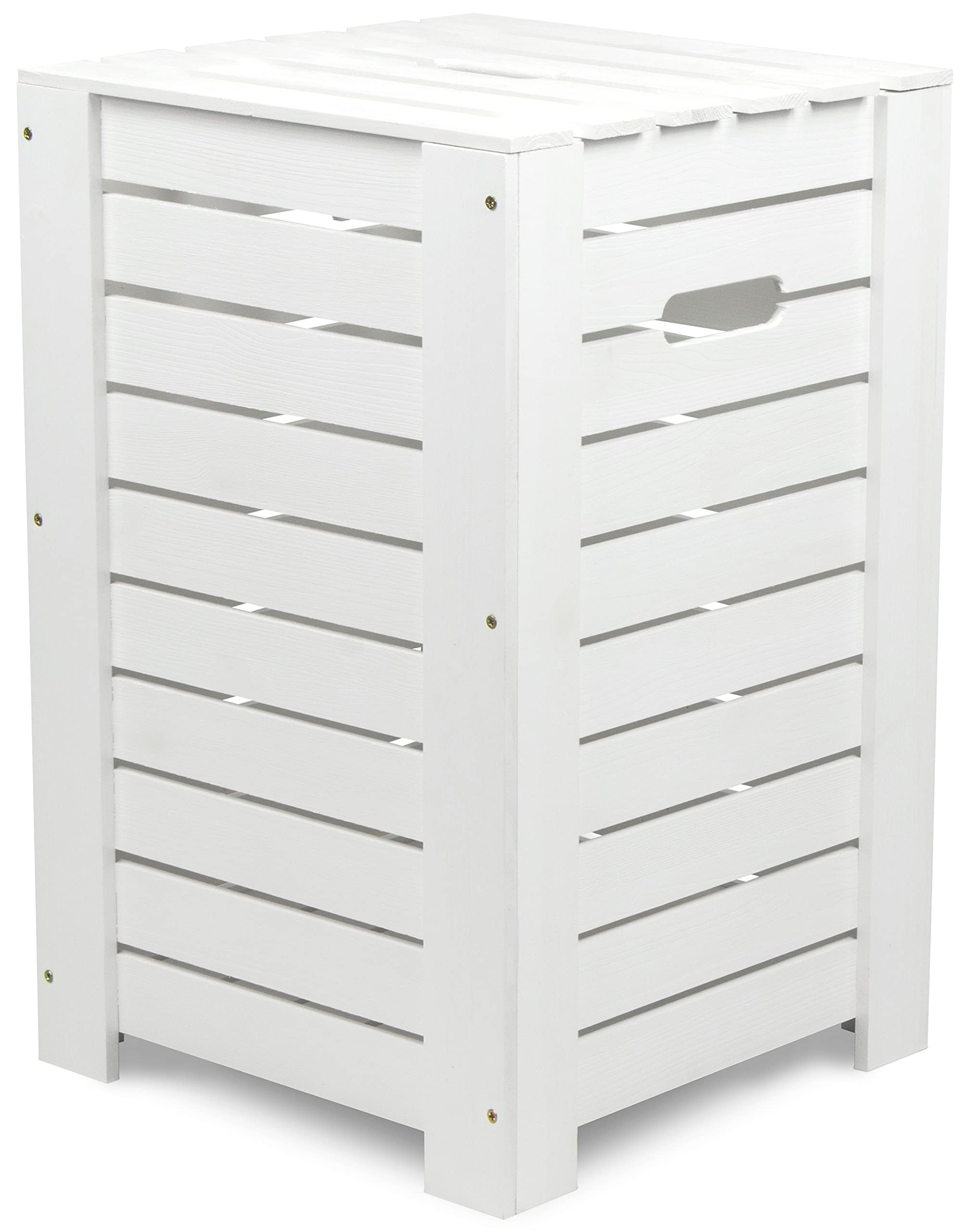 LAUBLUST Wäschekorb zur Aufbewahrung in Größe L - Kiefer Weiß ca. 55 x 35 x 35 cm - Wäschesammler mit Griffen - Deckel und Herausnehmbarer Boden
