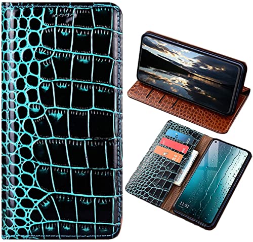 Für Samsung A6 2018 Leder Handyhülle, Luxus Krokodilstruktur Echtleder Flip Cover Case Für Samsung Galaxy A6 2018 (5,6 Zoll) mit [Brieftasche] (Blau)