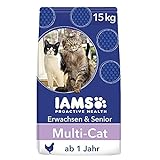 IAMS Multi-Cat Trockenfutter (für Haushalte mit mehreren erwachsenen oder älteren Katzen, mit Huhn als Hauptzutat, enthält viel hochwertiges tierisches Protein), 15 kg