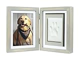 Pearhead Pawprint Pet Keepsake Photo Frame with Clay Imprint Kit, Dog or Cat Keepsake Frame, Tabletop Picture Frame, DIY Clay Paw Print, Distressed Grey