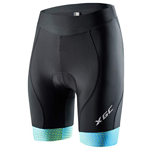 XGC Damen Kurze Radlerhose und Radunterhose Radsportshorts Fahrradhose für Frauen elastische 3D Schwamm Sitzpolster mit Einer hohen Dichte (Blue_Green, S)