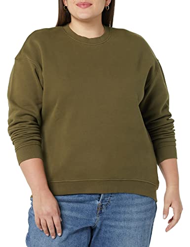 Goodthreads Damen Heritage Fleece-Sweatshirt mit Rundhalsausschnitt, Dunkles Olivgrün, XS