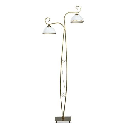 Licht-Erlebnisse Stehlampe Gold antik Weiß 160cm 2x E27 Glas Schirm elegant ELISA Stehleuchte Standlampe Beleuchtung