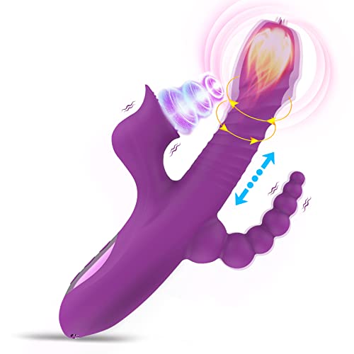 Vibratoren Leise und Stark Klitoris mit Stoßfunktion mit 10 Vibratoren für Sie Klitoris und G-punkt, didlo mit Analplug + Dehnung + Rotation + Heizfunktion, Sexspielzeug für Frauen